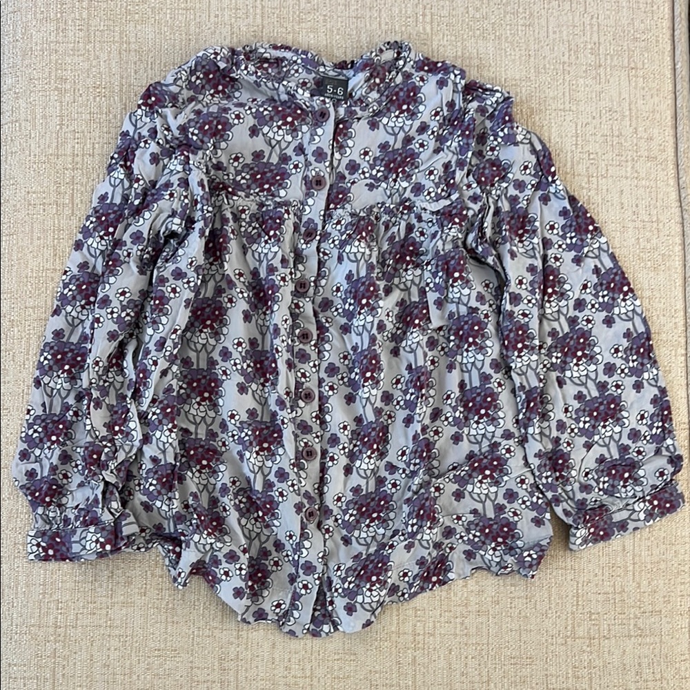 Zara Purple Top with Puff Sleeves and Mandarin Collar